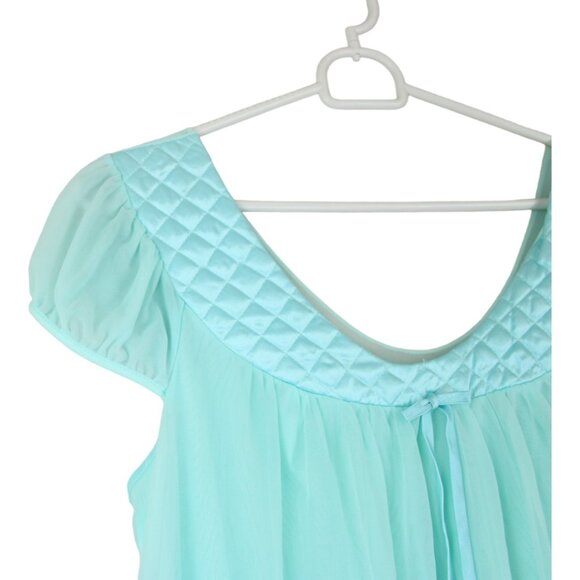 Vintage French Maid Nightgown Aqua Blue Small Full Length Short Sleeves SW52 - Picture 8 of 13